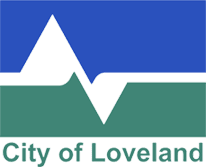 Logo for the City of Loveland featuring stylized blue mountains above green hills, with the text "City of Loveland" beneath the graphic.