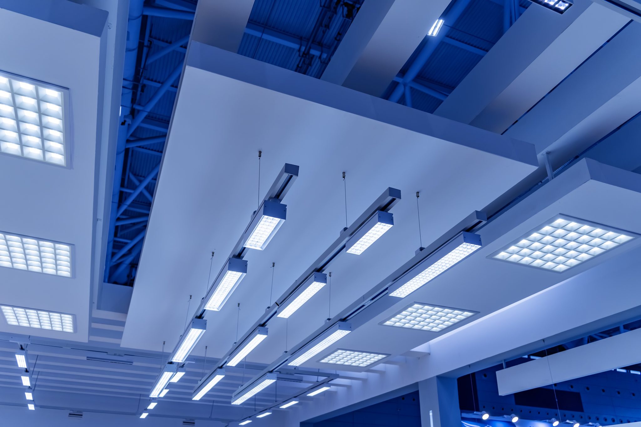 A commercial space with upgraded LED lighting from a lighting retrofit.